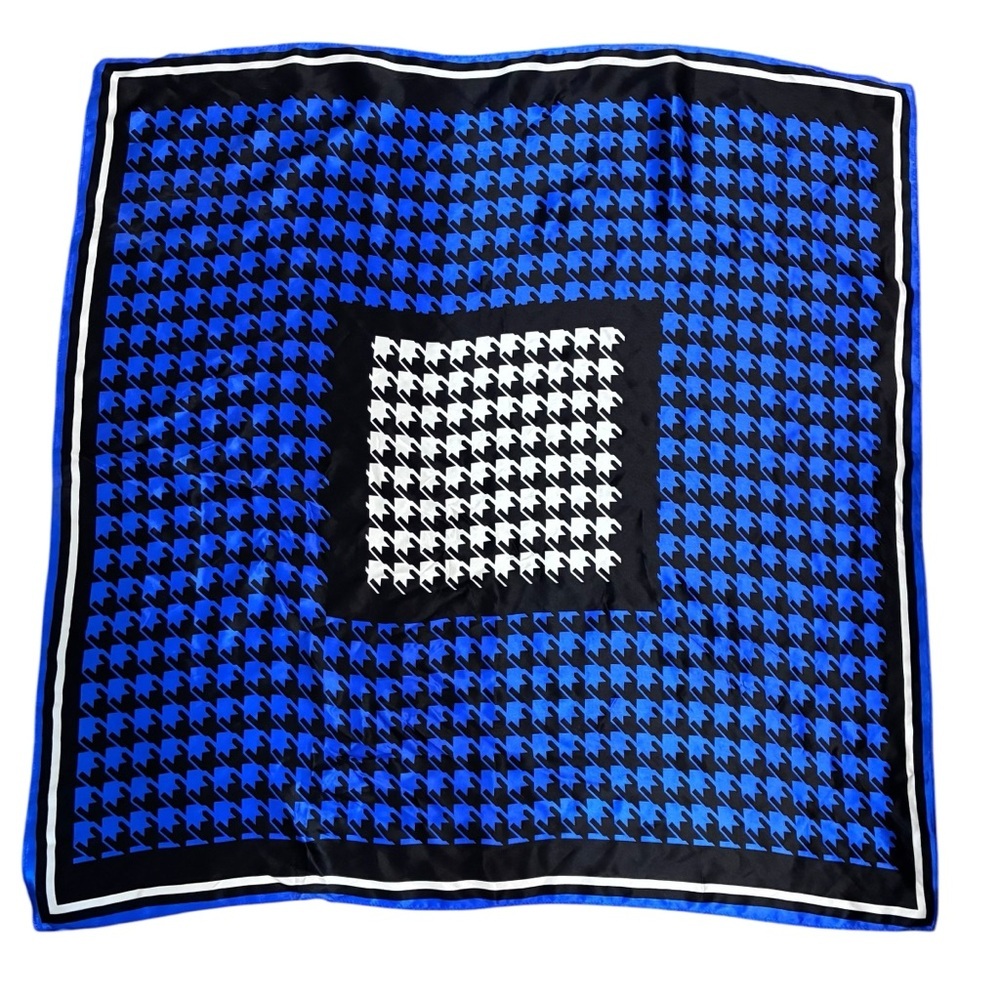 Tristan Blue, Black and White Houndstooth Silk Scarf